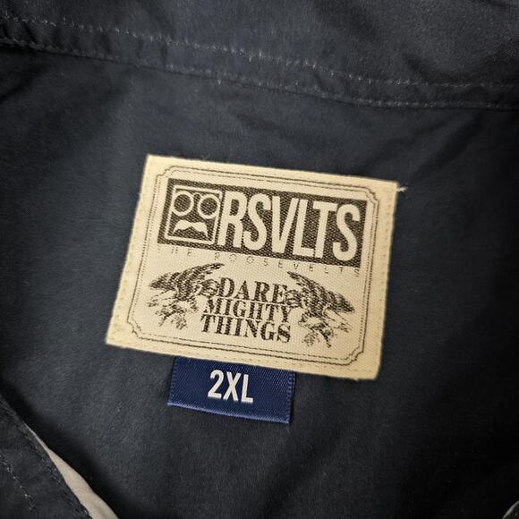 RSVLTS Shirt Mens 2XL Navy Red KUNUFLEX Flame Print Short Sleeve Button Down - Picture 4 of 12